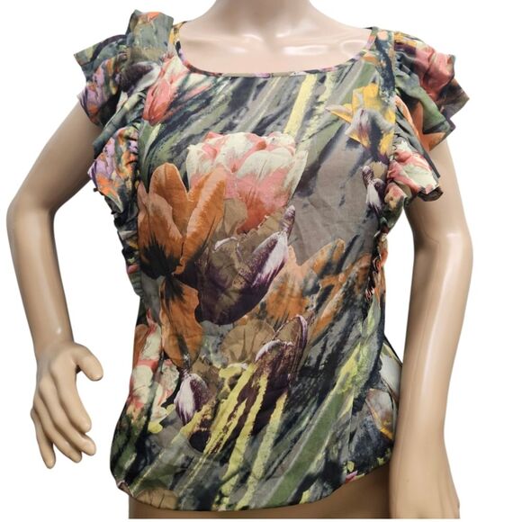 Ted Baker Tops - Ted Baker Floral Top with Ruffle Cap Sleeves